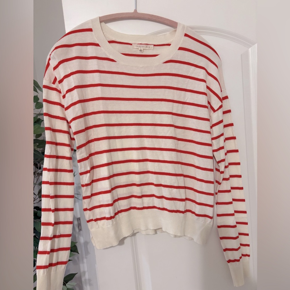 Copper Key Red and White Striped V-Neck Sweater